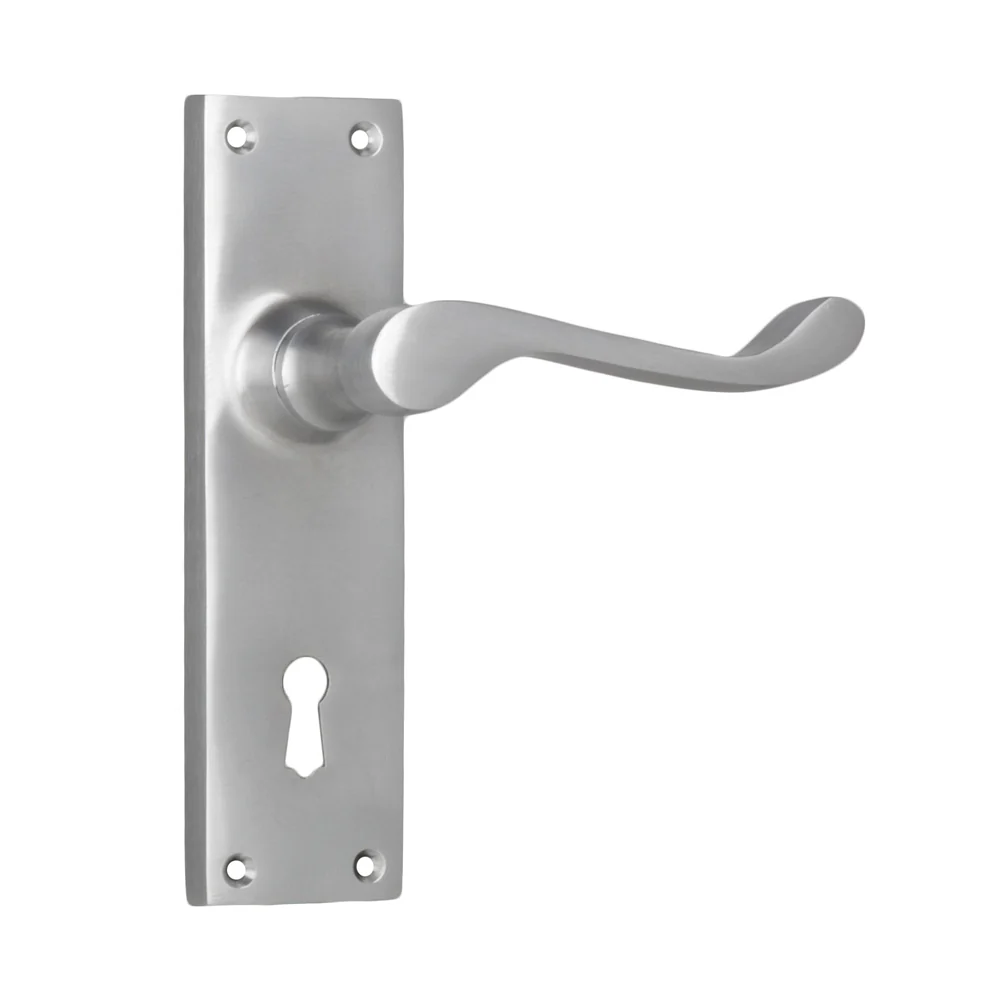 Tradco Victorian Lever Door Handle on Long Backplate Satin Chrome - Image 5