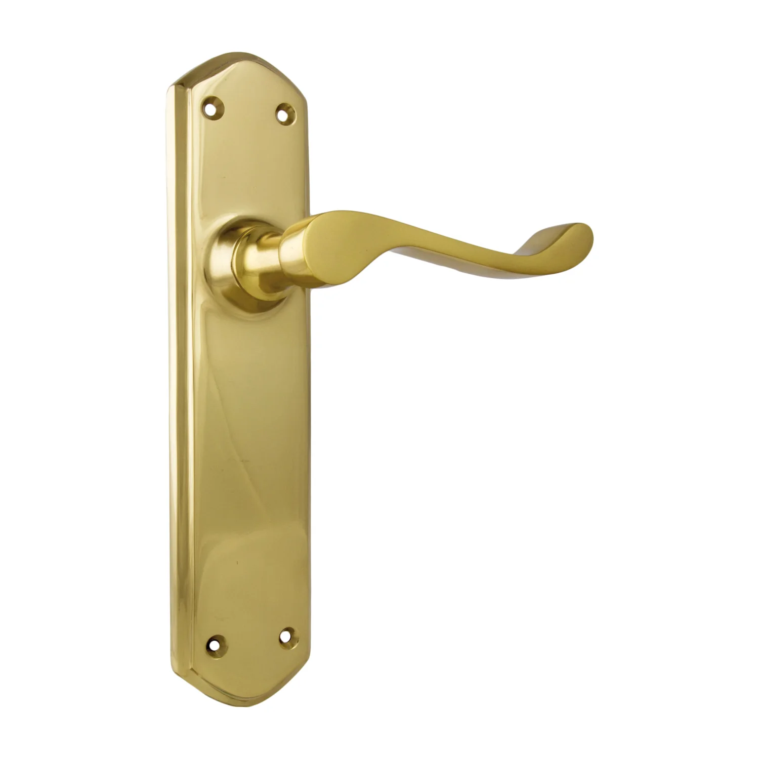 Tradco Windsor Door Lever Handle on Long Backplate Unlacquered Polished Brass - Image 3