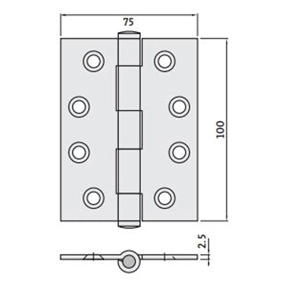 Trio Butt Hinge Fixed Pin Steel 100x75x2.5mm Matt Gold Single R2-175MGF - Image 2