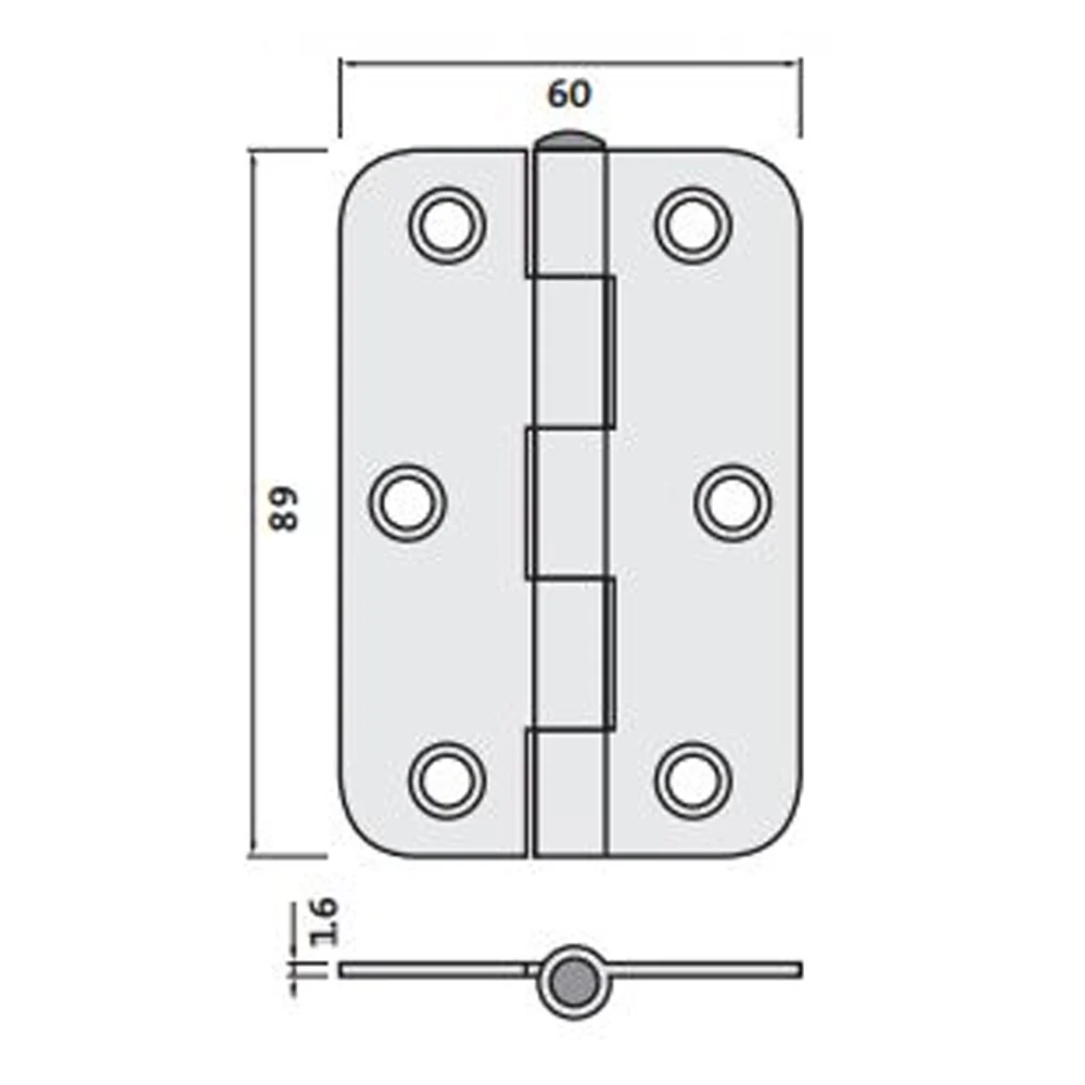 Trio Radius Butt Hinge Loose Pin 89x60x1.6mm Matt Gold PBTRB8916LPMG - Image 2