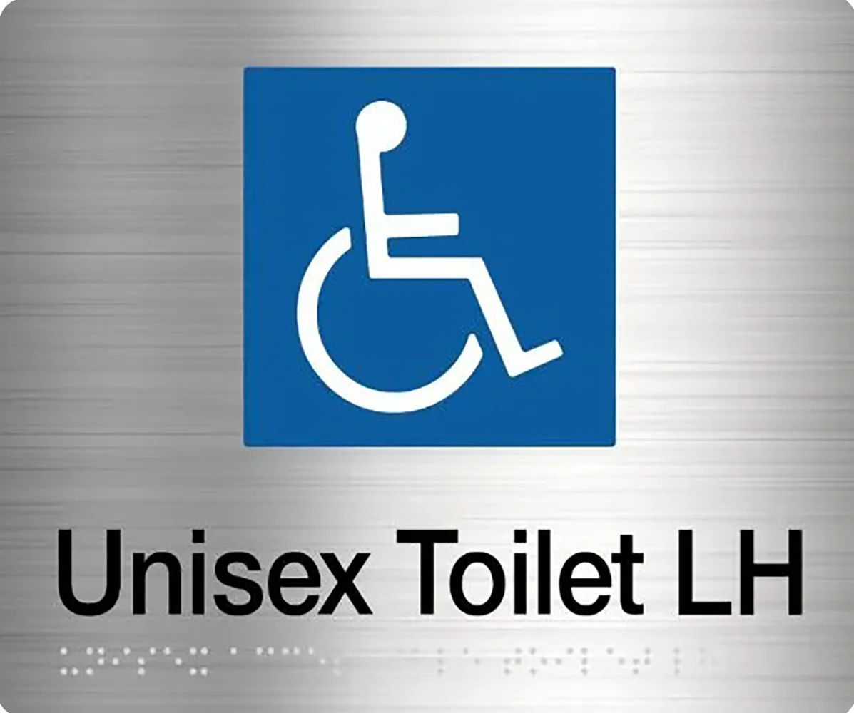 Tim The Sign Man Unisex Disabled Toilet Left Hand Braille Amenity Sign Stainless Steel DT/LH-SS