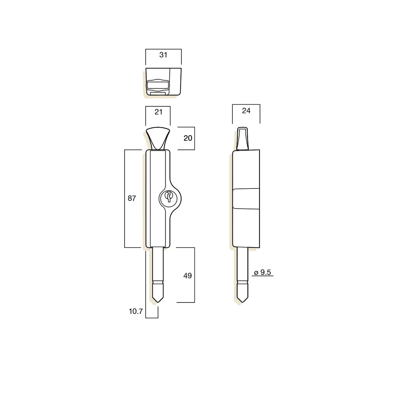 Whitco Patio Bolt White Sliding Door Lock Keyed Alike W2206316D5 - Image 2
