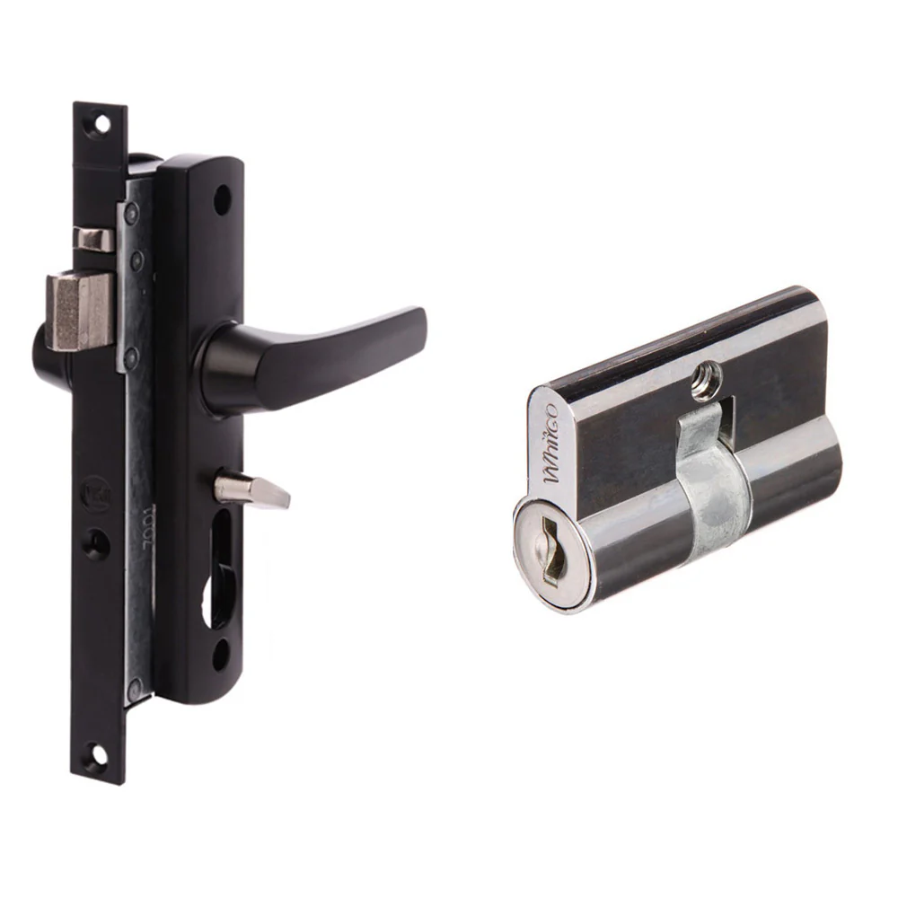 Whitco Security Screen Door Lock Handle Tasman MK2 Black + Key Cylinder W892117
