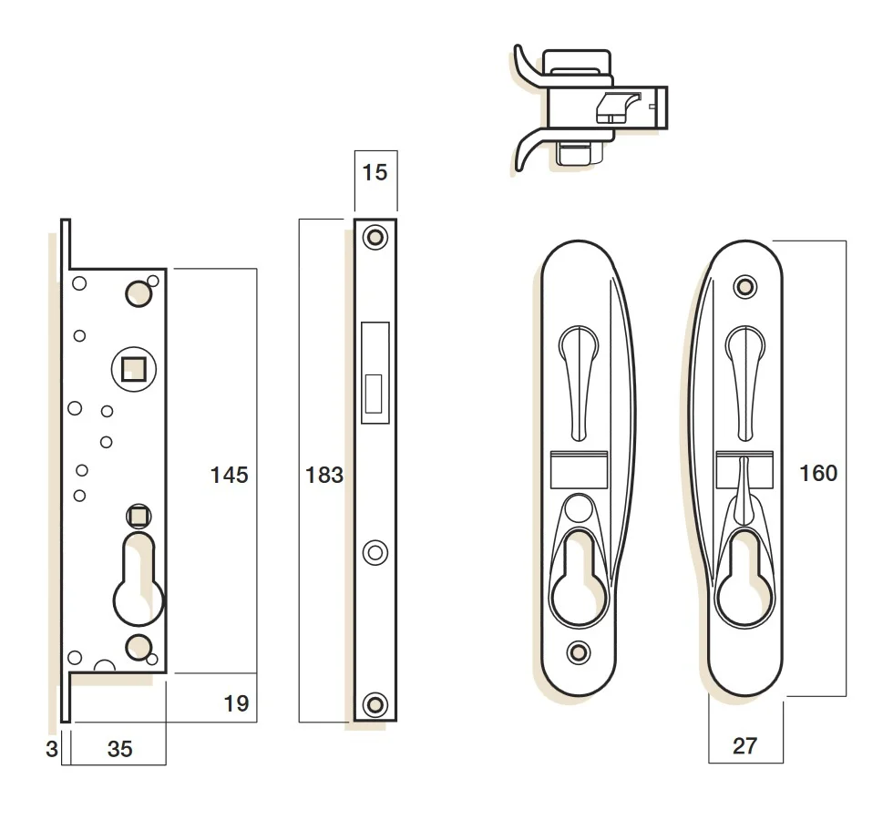 Whitco Sliding Security Screen Door Lock Leichhardt Black No Cylinder W865317 - Image 2