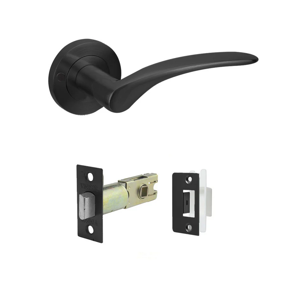 Zanda Apollo Door Handle Lever on Round Rose Matt Black - Image 6