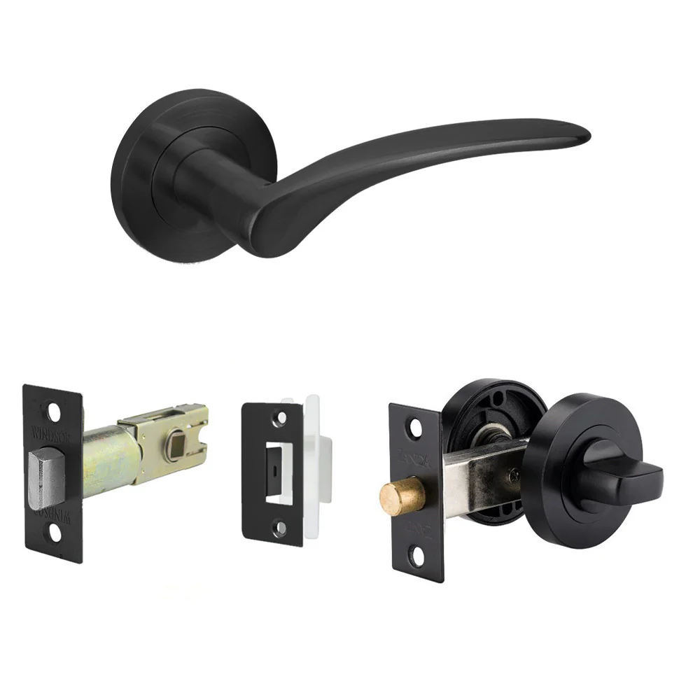 Zanda Apollo Door Handle Lever on Round Rose Matt Black - Image 7