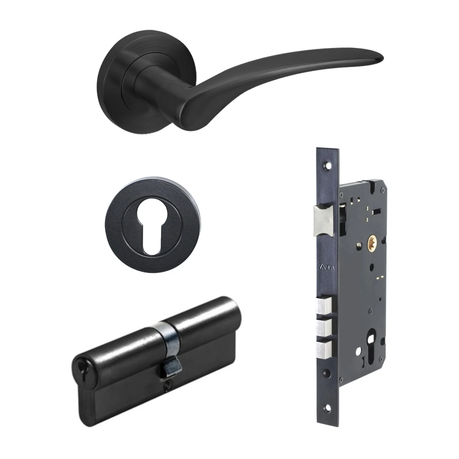Zanda Apollo Door Handle Lever on Round Rose Matt Black - Image 8