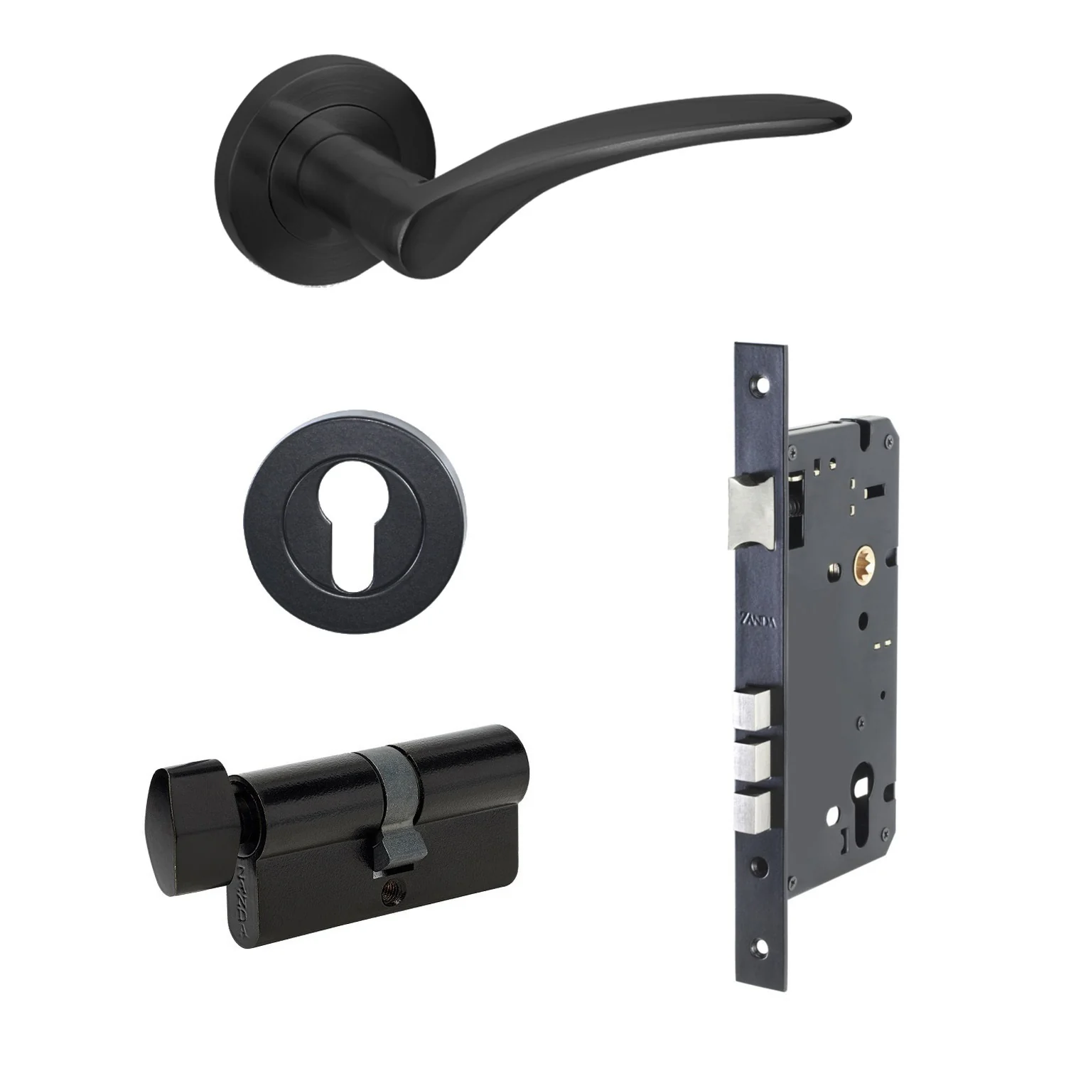 Zanda Apollo Door Handle Lever on Round Rose Matt Black - Image 9