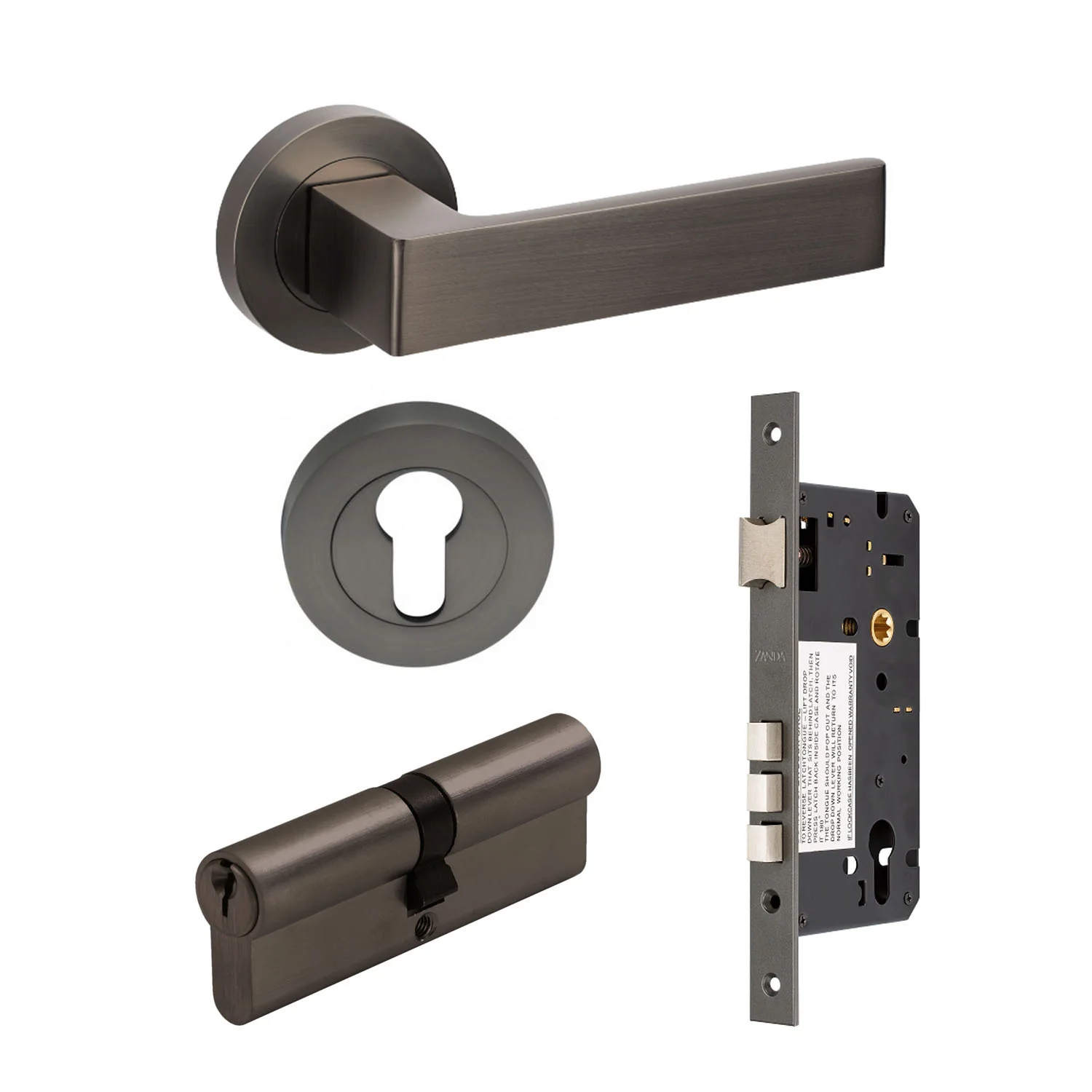 Zanda Boston Door Lever Handle on Round Rose Graphite Nickel - Image 4