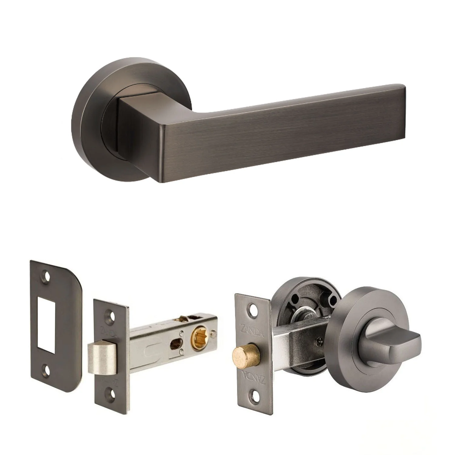 Zanda Boston Door Lever Handle on Round Rose Graphite Nickel - Image 8