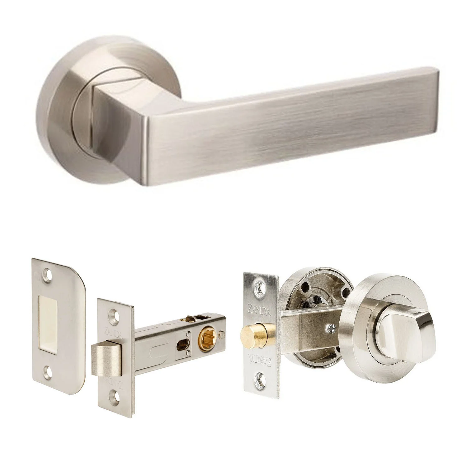 Zanda Boston Door Lever Handle on Round Rose Lever Set Brushed Nickel - Image 10