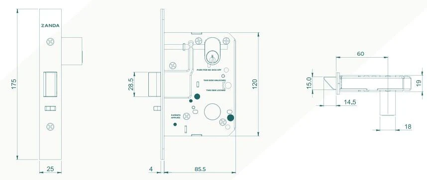 Zanda Commercial Mortice Lock Fire Rated - Available in Various Finishes - Image 2