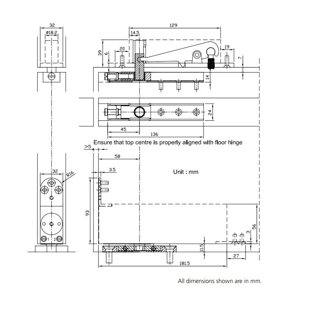 Zanda Concealed Heel Door Closer Opening Angle 150 Degrees Suits Pivot Doors ITS.H3.HOSS - Image 2