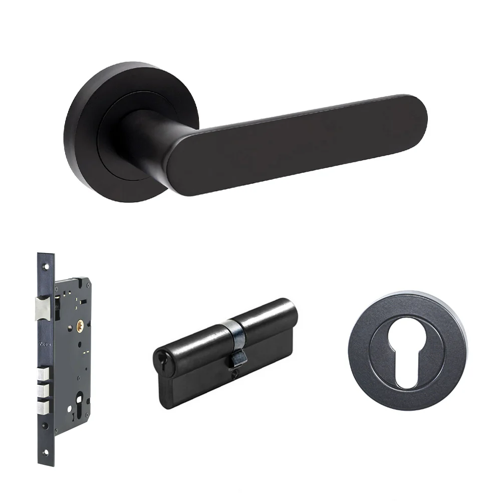 Zanda Duke Door Lever Handle on Round Rose Matt Black - Image 6
