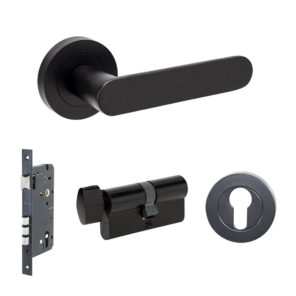 Zanda Duke Door Lever Handle on Round Rose Matt Black - Image 8