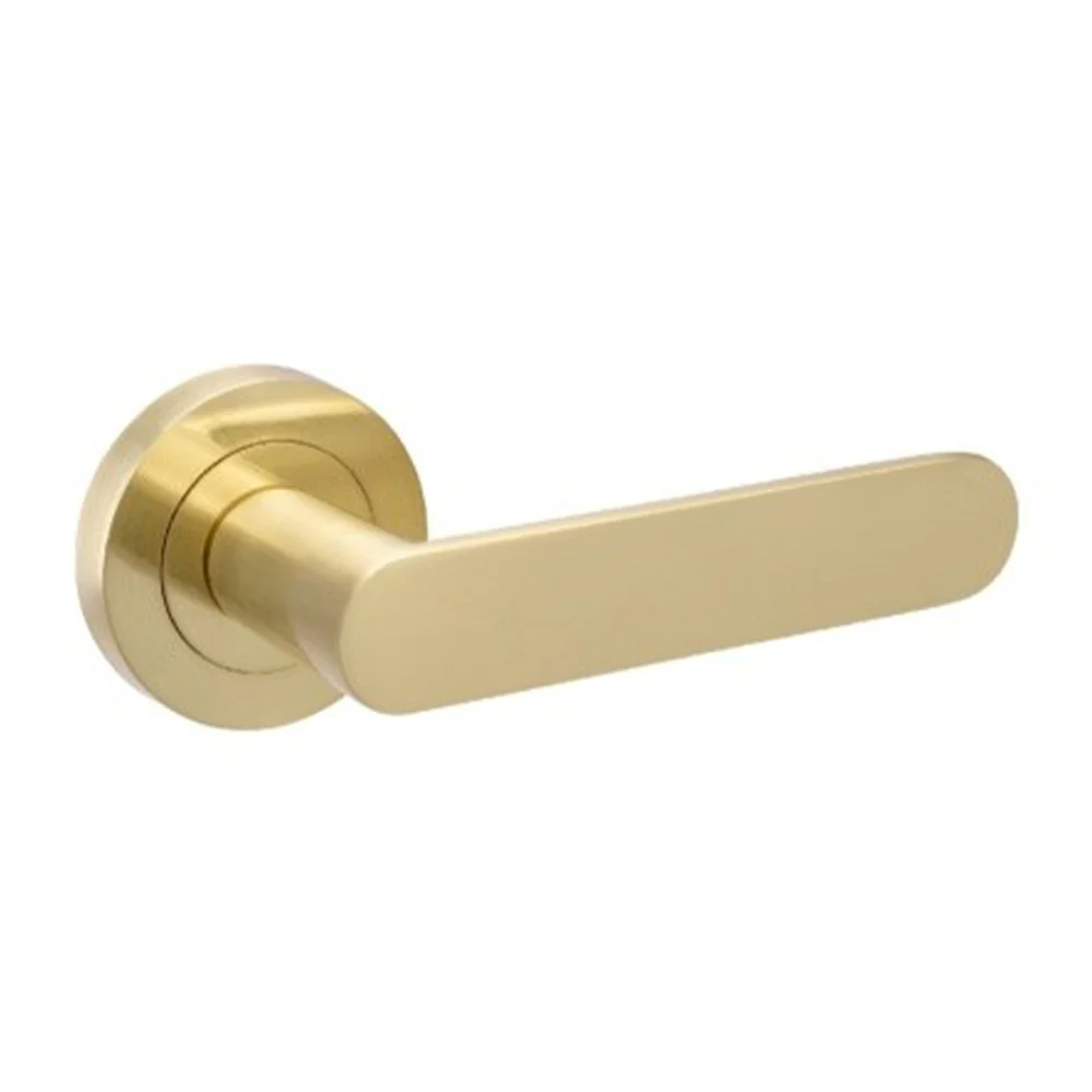 Zanda Duke Door Lever Handle on Round Rose Satin Brass - Image 5