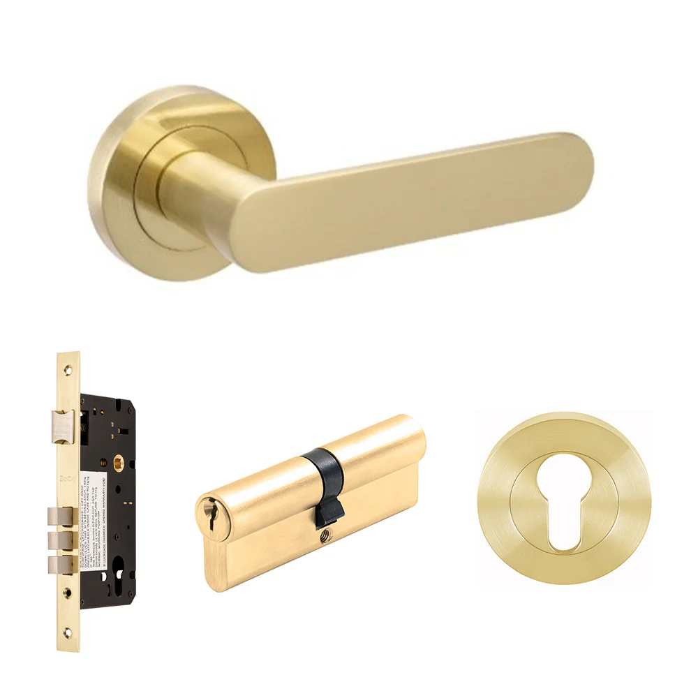 Zanda Duke Door Lever Handle on Round Rose Satin Brass - Image 6