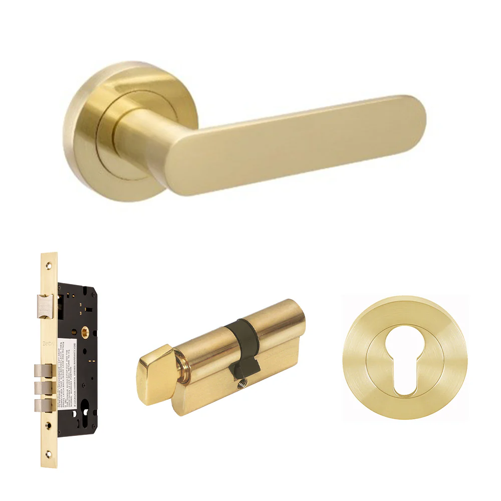 Zanda Duke Door Lever Handle on Round Rose Satin Brass - Image 9