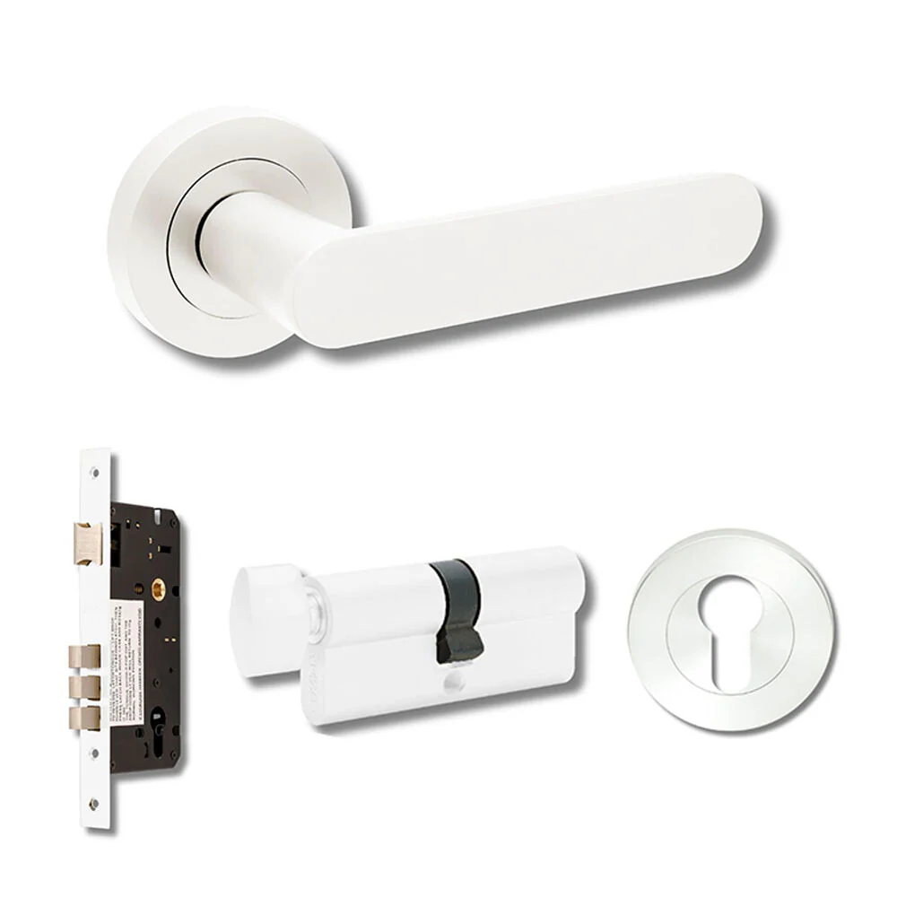 Zanda Duke Door Lever Handle on Round Rose White - Image 5