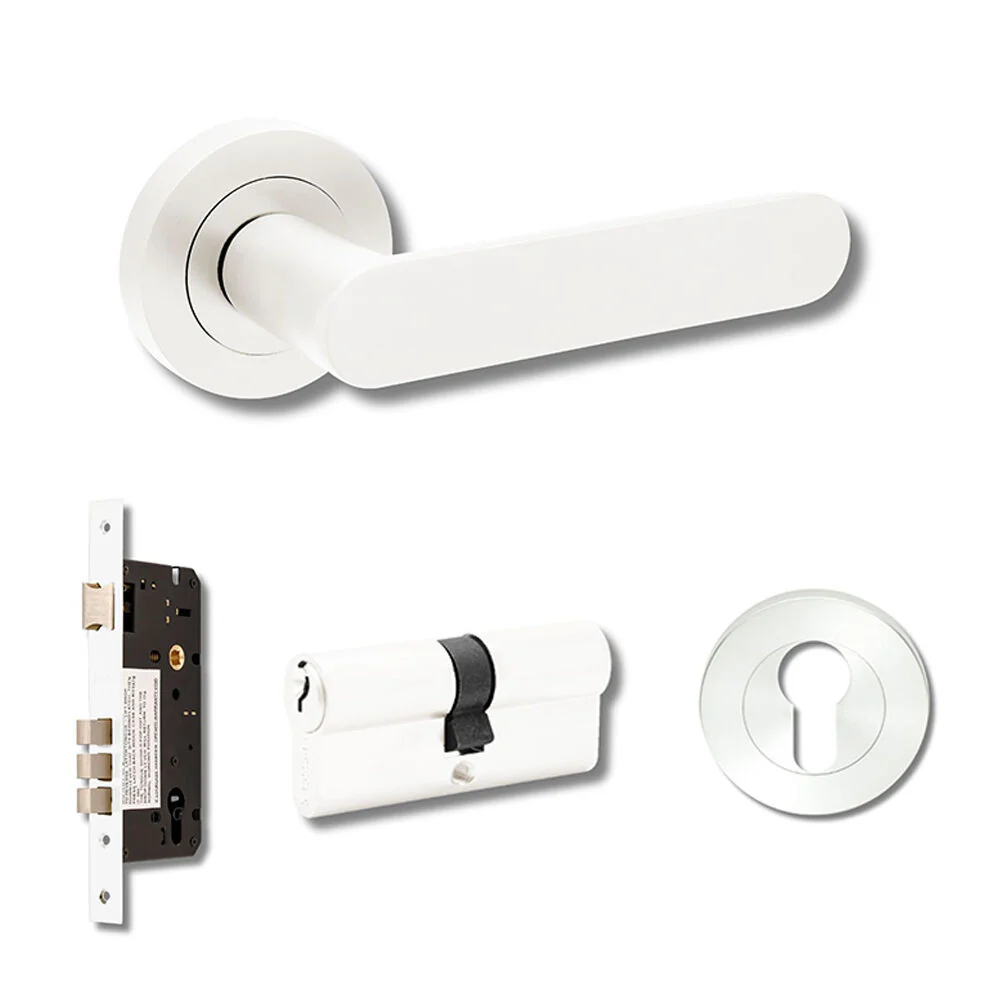 Zanda Duke Door Lever Handle on Round Rose White - Image 7