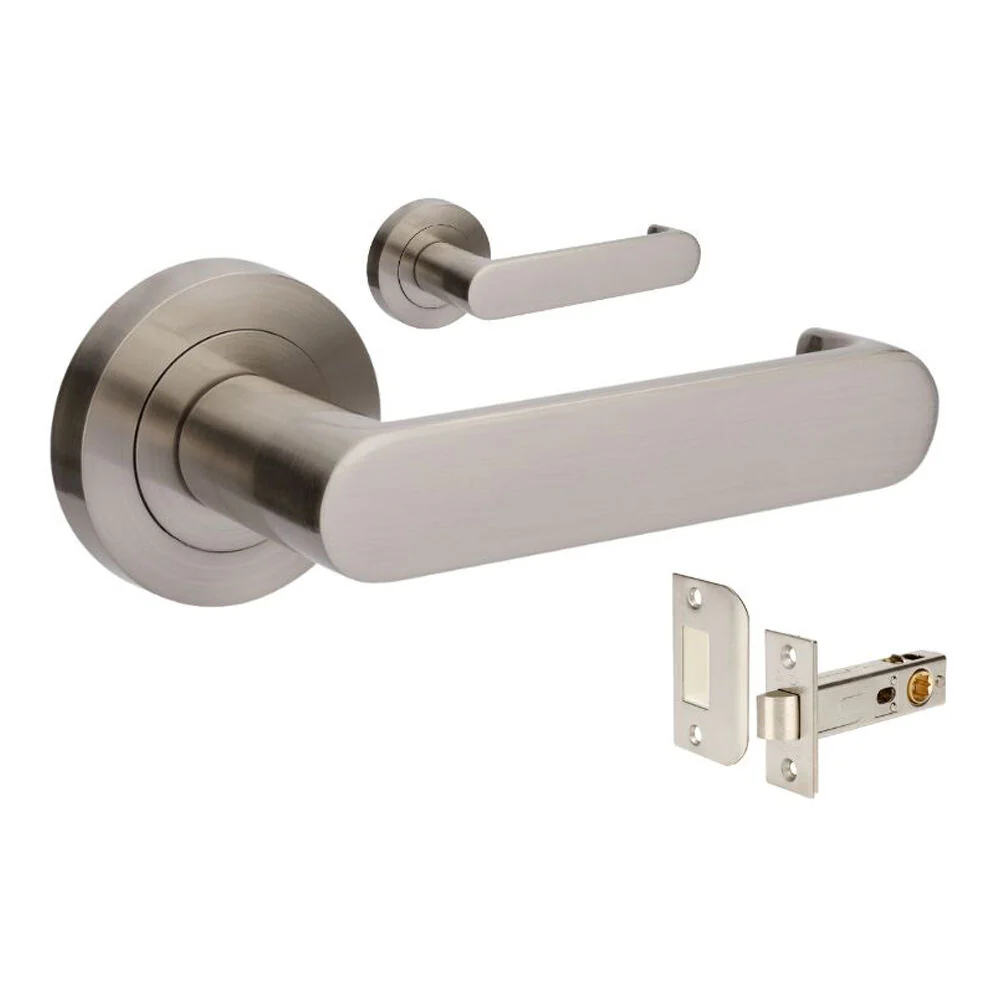 Zanda Duke Return Door Lever Handle on Round Rose Brushed Nickel - Image 2