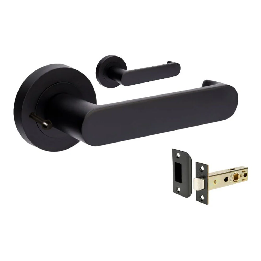 Zanda Duke Return Door Lever Handle on Round Rose Matt Black - Image 3