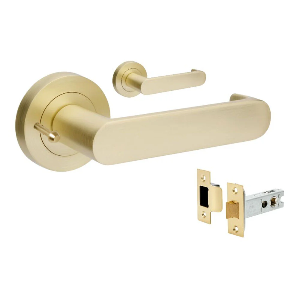 Zanda Duke Return Door Lever Handle on Round Rose Satin Brass - Image 3