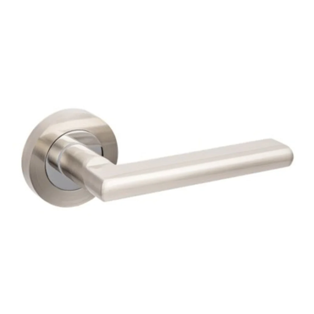 Zanda Epic Door Lever Handle on Round Rose Brushed Nickel/Chrome Plate - Image 2
