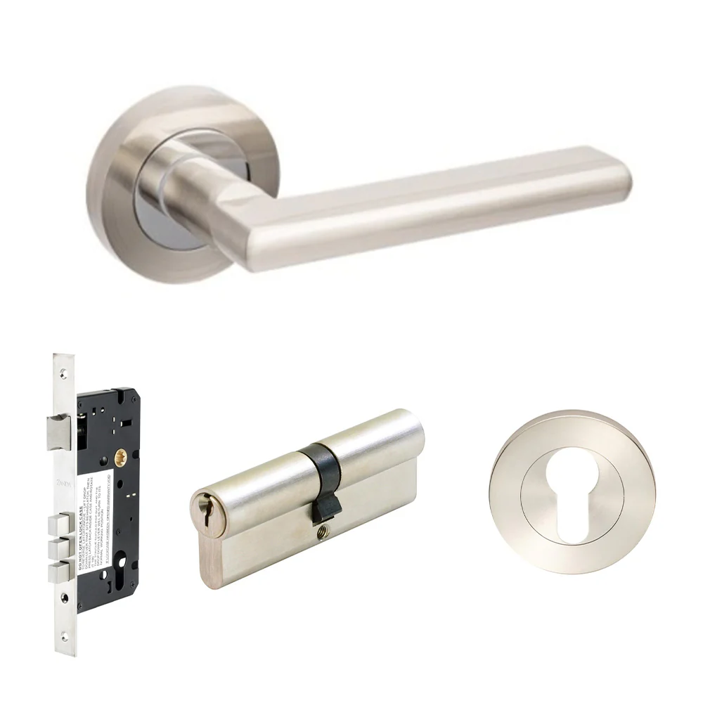 Zanda Epic Door Lever Handle on Round Rose Brushed Nickel/Chrome Plate - Image 5