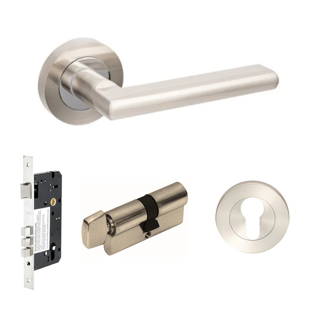 Zanda Epic Door Lever Handle on Round Rose Brushed Nickel/Chrome Plate - Image 8