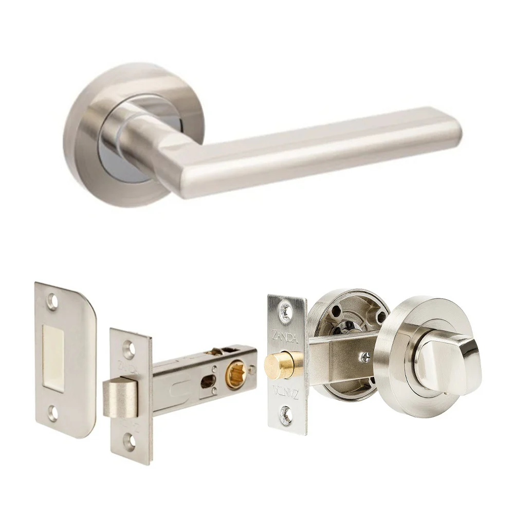 Zanda Epic Door Lever Handle on Round Rose Brushed Nickel/Chrome Plate - Image 9