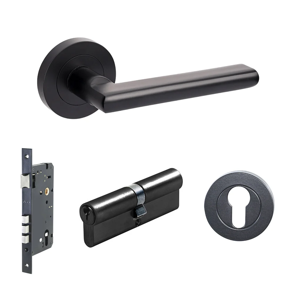 Zanda Epic Door Lever Handle on Round Rose Matt Black - Image 6
