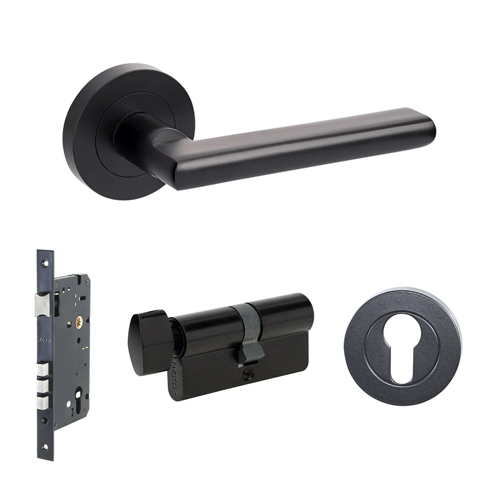 Zanda Epic Door Lever Handle on Round Rose Matt Black - Image 7