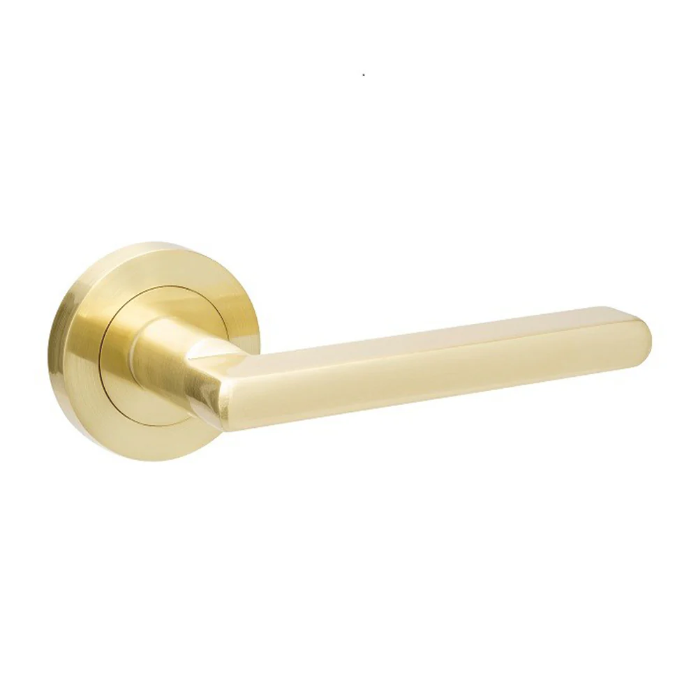 Zanda Epic Door Lever Handle on Round Rose Satin Brass - Image 3
