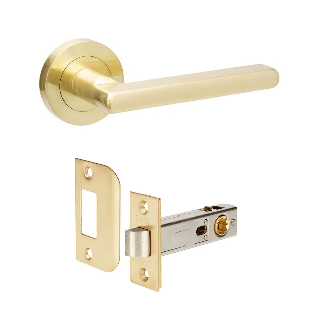 Zanda Epic Door Lever Handle on Round Rose Satin Brass - Image 5