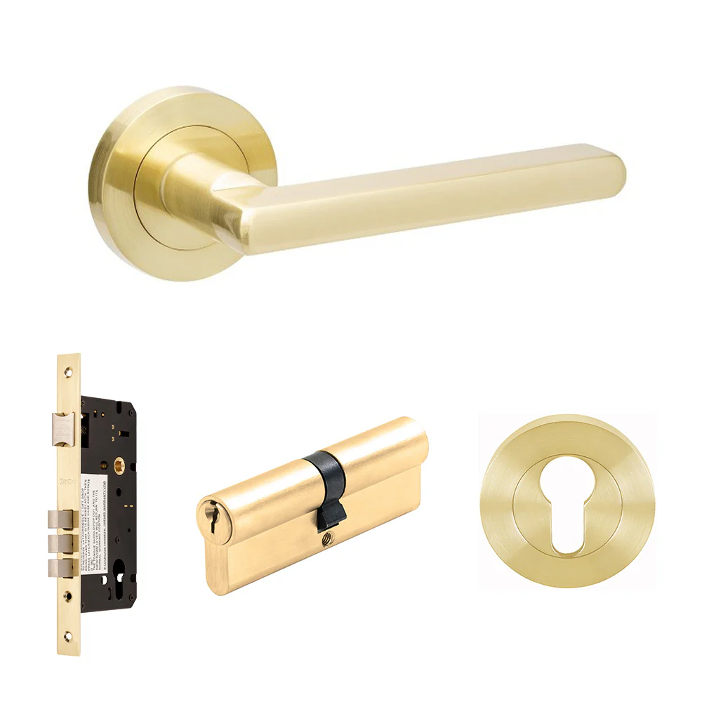 Zanda Epic Door Lever Handle on Round Rose Satin Brass - Image 6