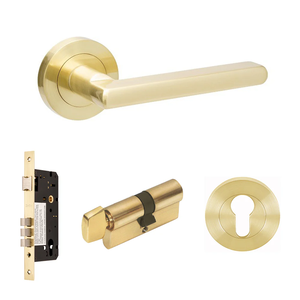 Zanda Epic Door Lever Handle on Round Rose Satin Brass - Image 7