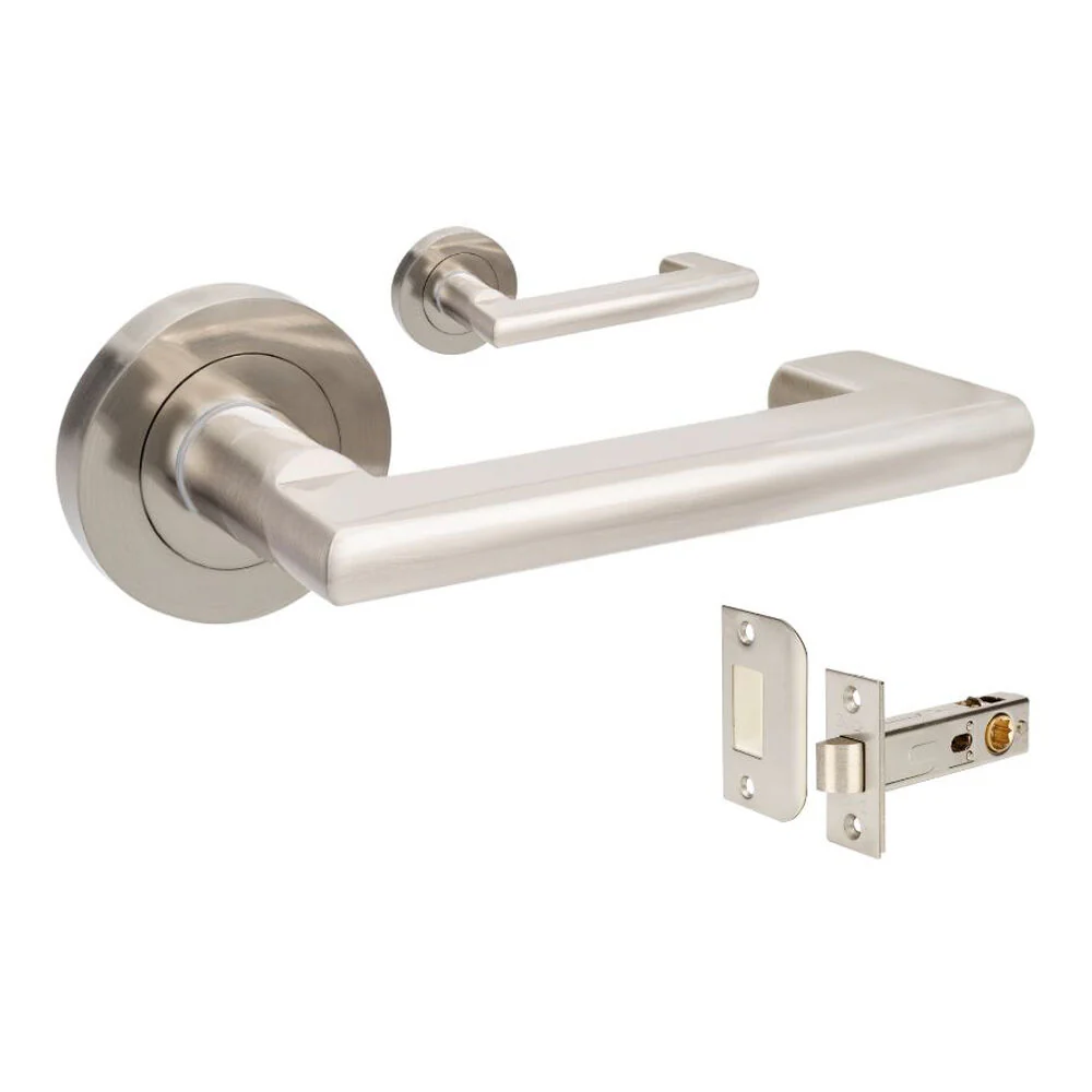 Zanda Epic Return Door Lever Handle on Round Rose Brushed Nickel - Image 2