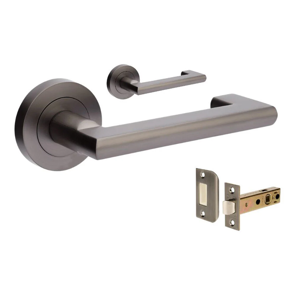 Zanda Epic Return Door Lever Handle on Round Rose Graphite Nickel - Image 2