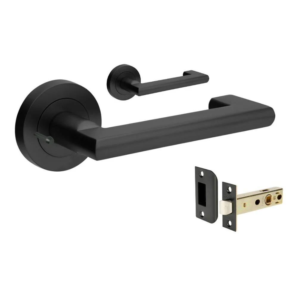 Zanda Epic Return Door Lever Handle on Round Rose Matt Black - Image 3