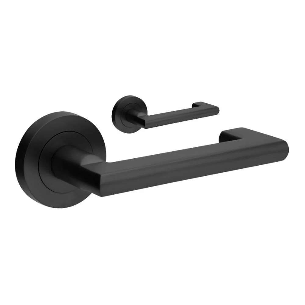 Zanda Epic Return Door Lever Handle on Round Rose Matt Black - Image 4