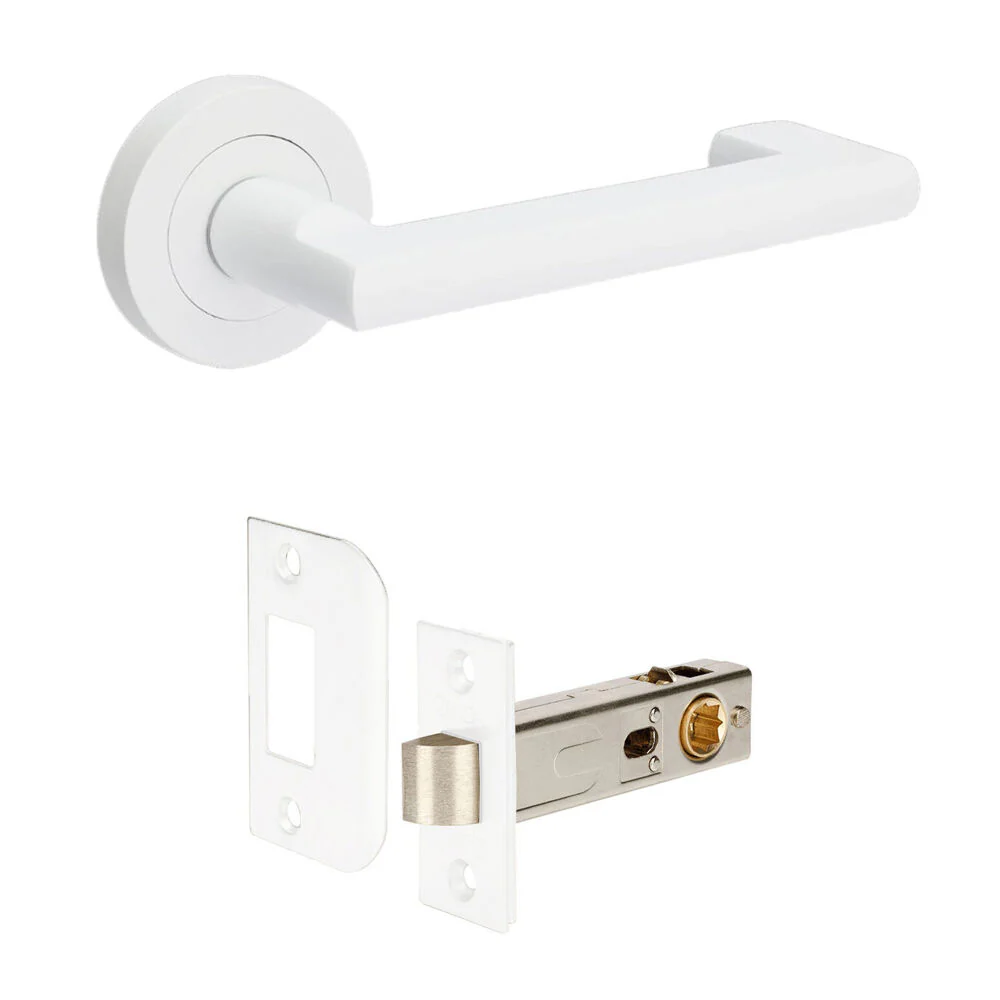 Zanda Epic Return Door Lever Handle on Round Rose Matt White - Image 2