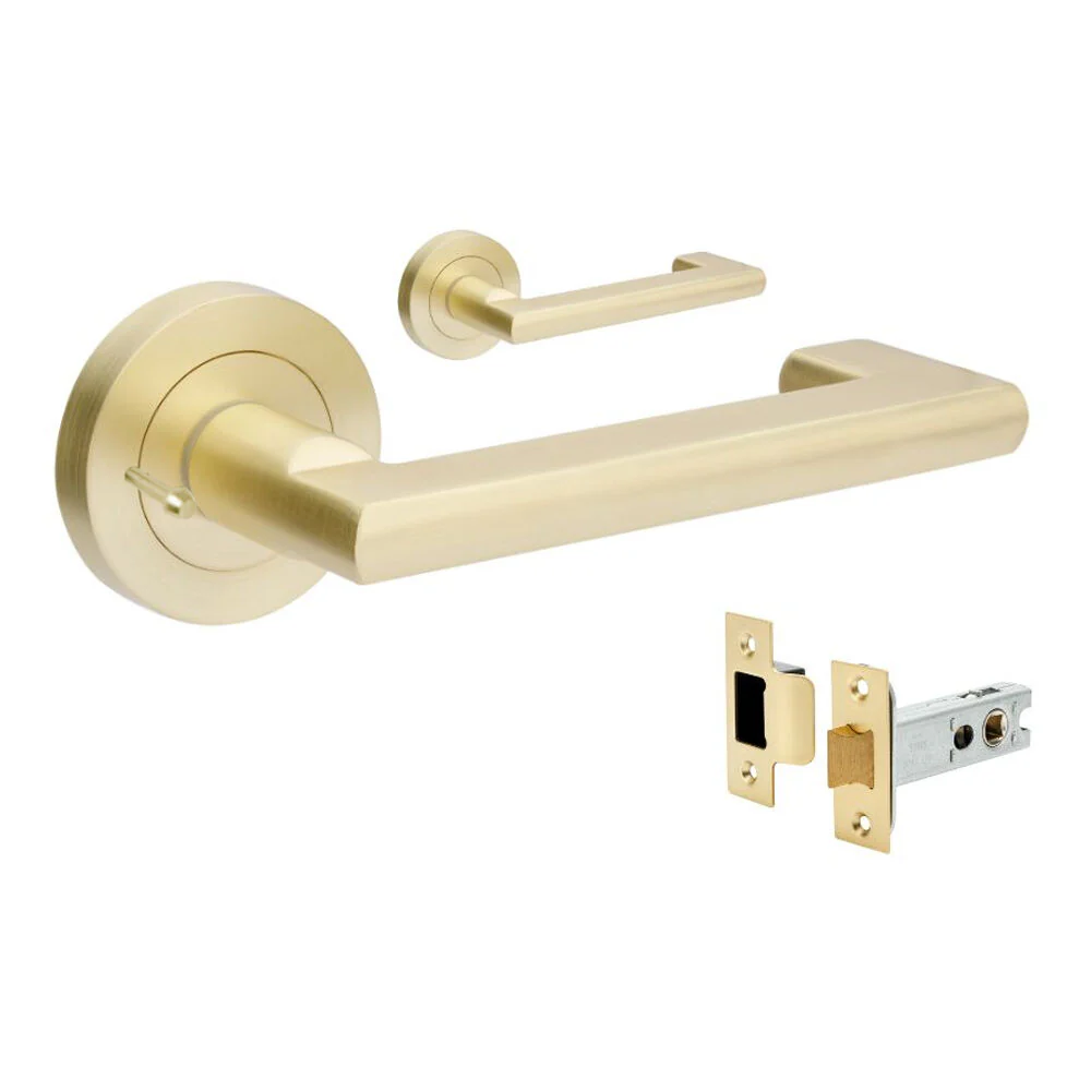 Zanda Epic Return Door Lever Handle on Round Rose Satin Brass - Image 3