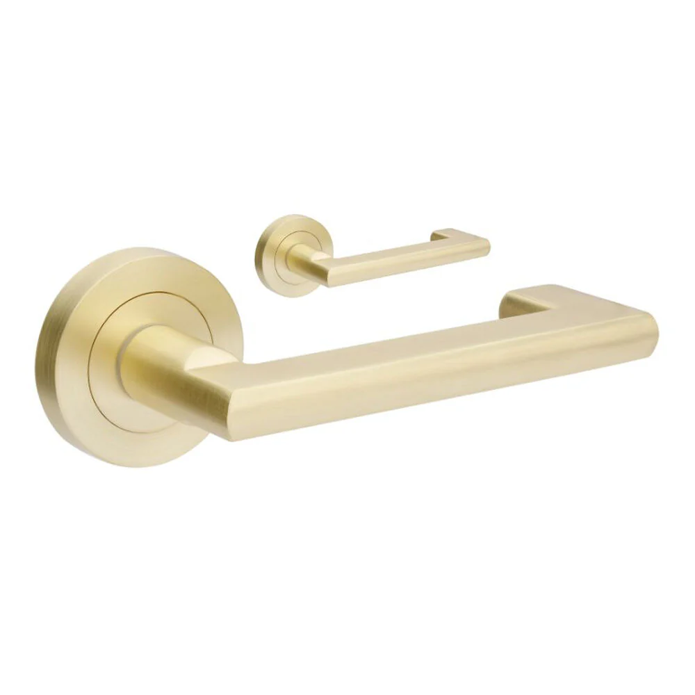 Zanda Epic Return Door Lever Handle on Round Rose Satin Brass - Image 4