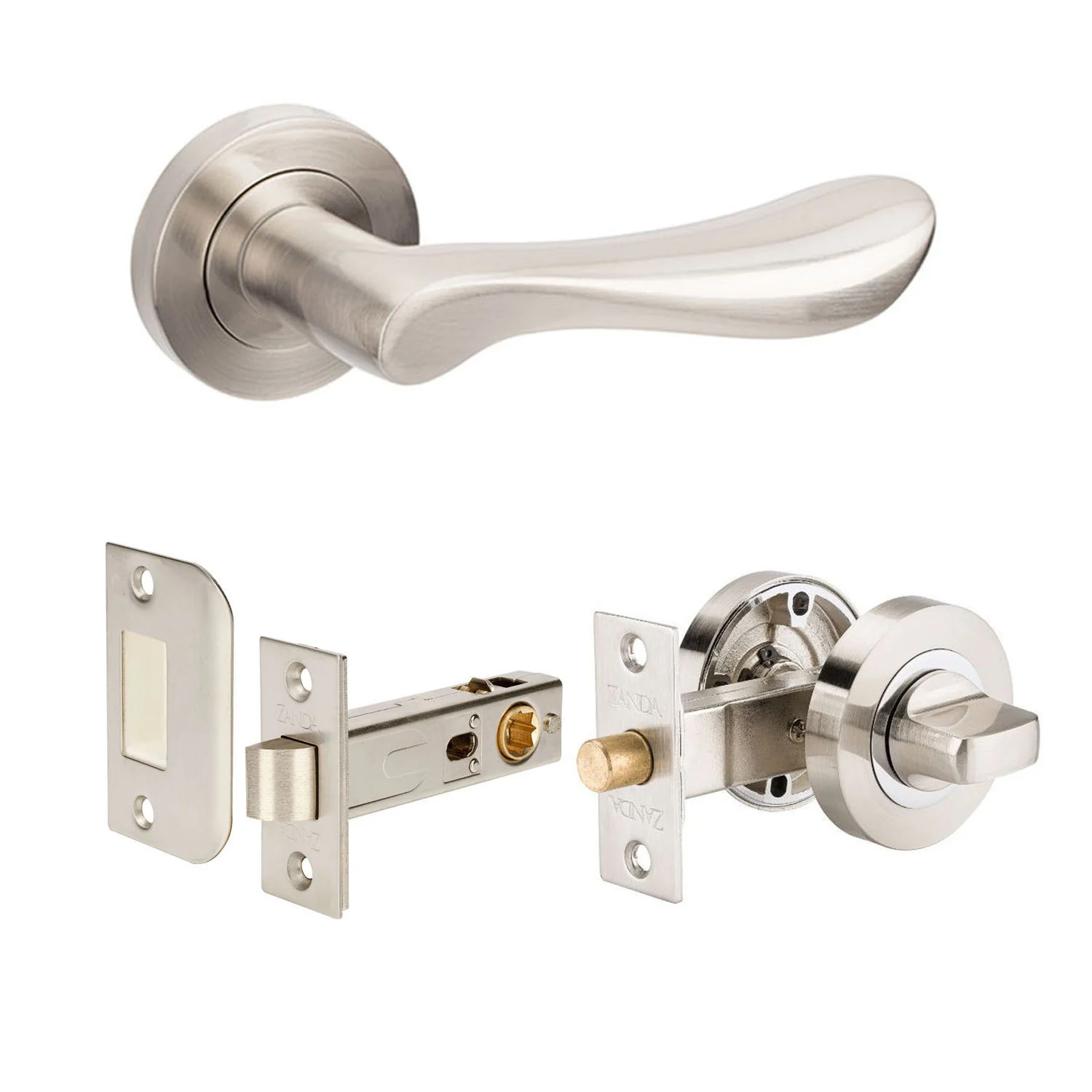 Zanda Juno Door Handle Lever Set on Round Rose Brushed Nickel - Image 3