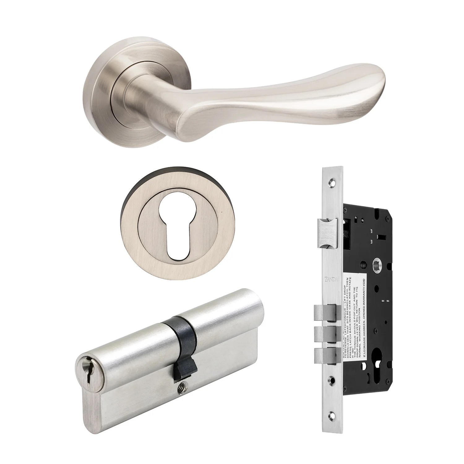 Zanda Juno Door Handle Lever Set on Round Rose Brushed Nickel - Image 4