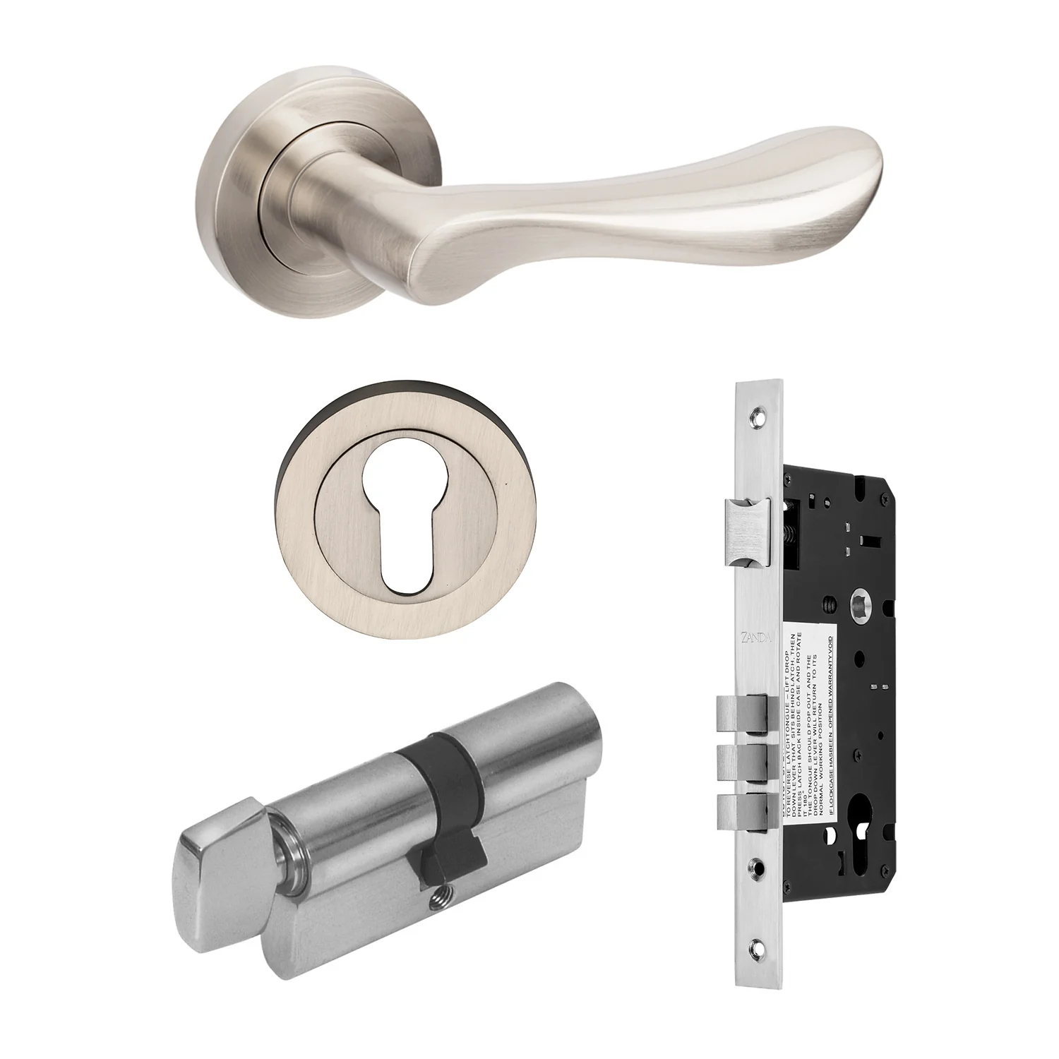 Zanda Juno Door Handle Lever Set on Round Rose Brushed Nickel - Image 7