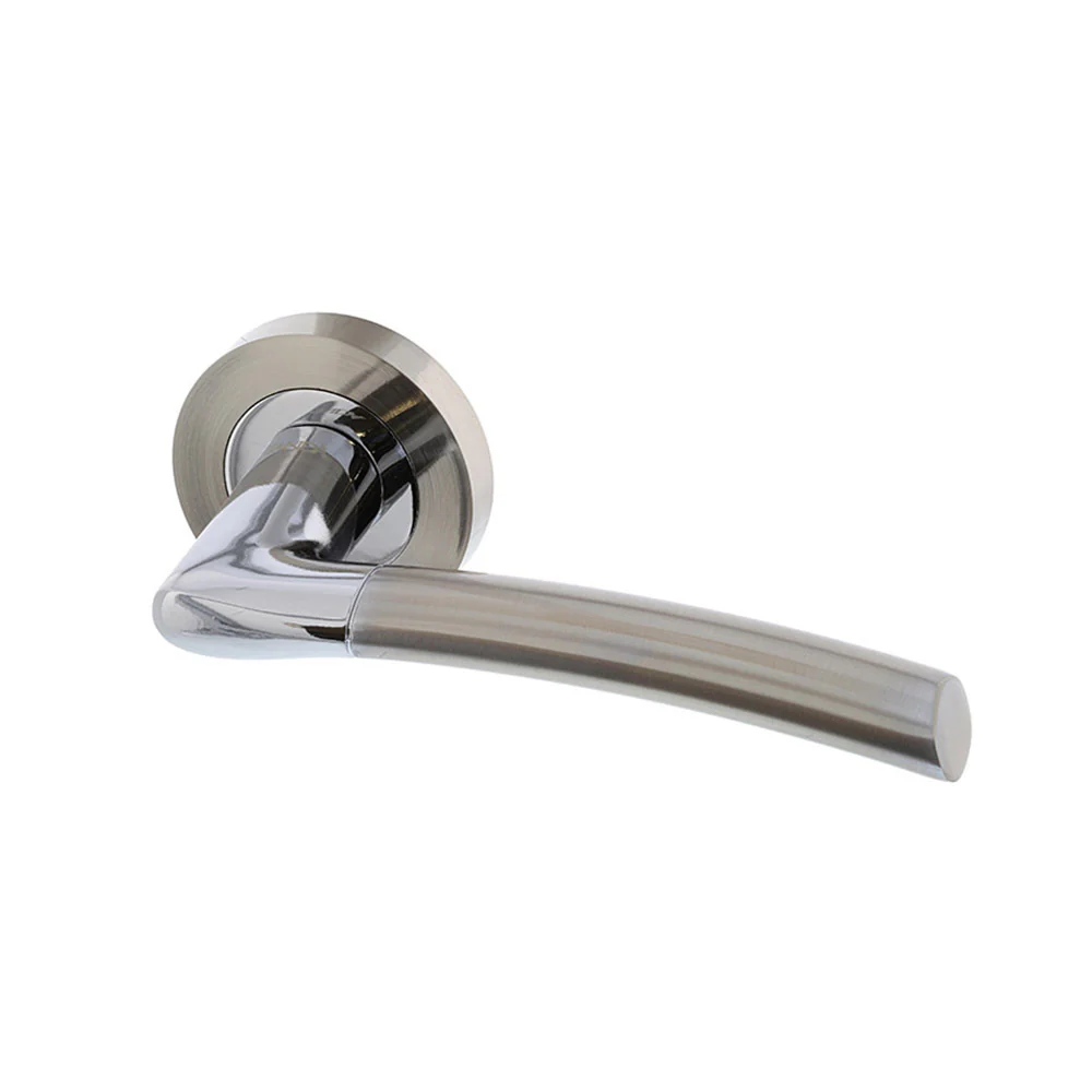 Zanda Luxe Door Lever Handle on Round Rose Brushed Nickel/Chrome Plate - Image 3
