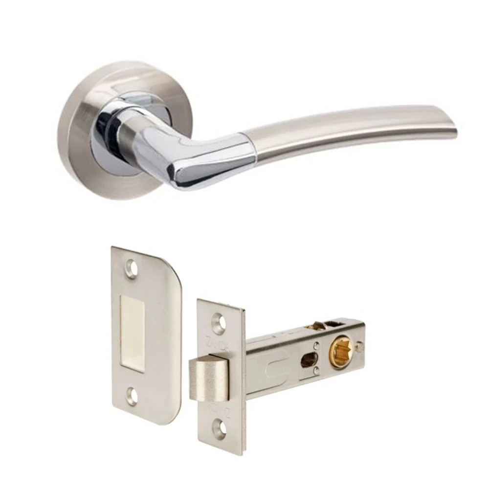 Zanda Luxe Door Lever Handle on Round Rose Brushed Nickel/Chrome Plate - Image 4