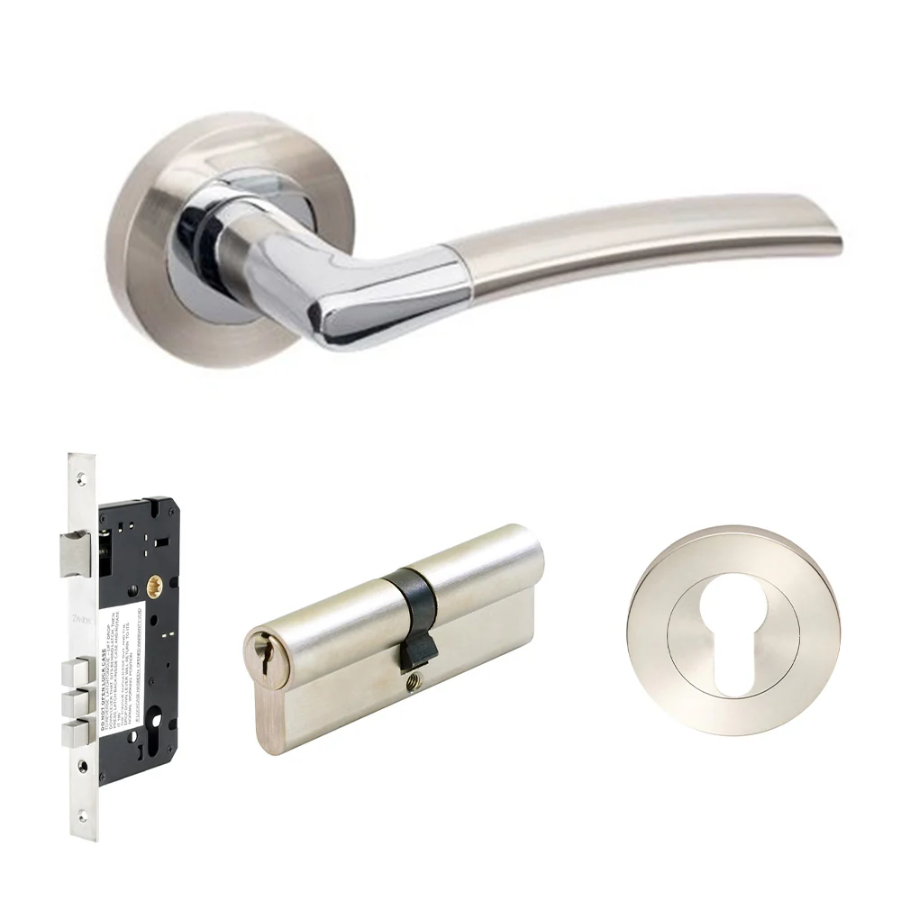 Zanda Luxe Door Lever Handle on Round Rose Brushed Nickel/Chrome Plate - Image 6